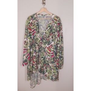 Catherine's Tropical Floral Beaded Tunic Lagenlook Resort Wear Vacation Size 2X